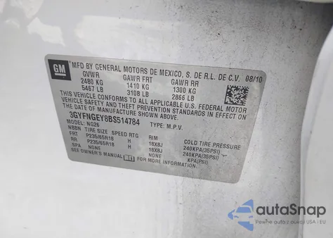 2011 Cadillac Srx Standard z USA, uszkodzony, nr VIN 3GYFNGEY8BS514784